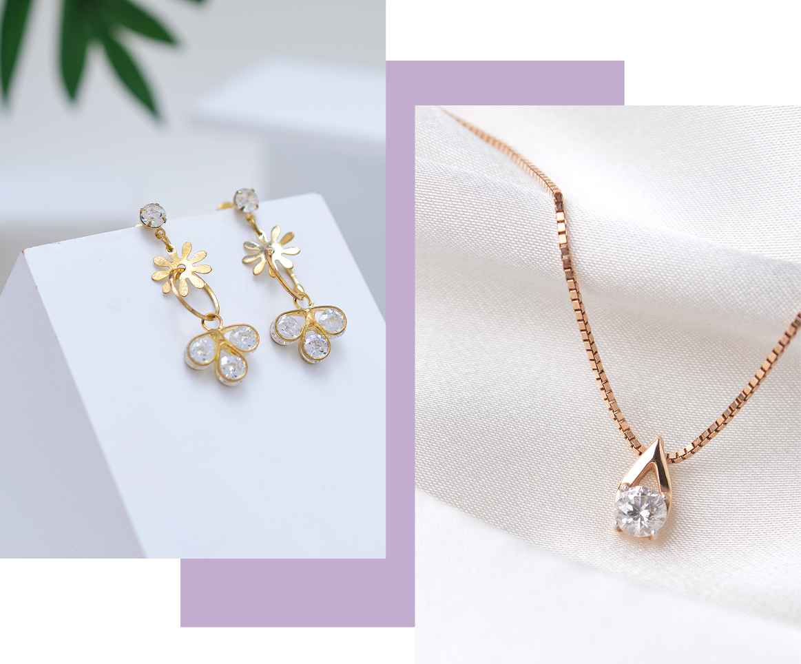 Group 1321317502 A white background with two images of jewelry.